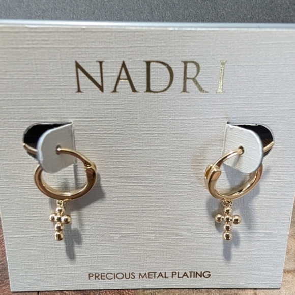 Ajoa By Nadri Lala Beaded Cross Huggie Hoop Earrings New in Box❤️ - Picture 1 of 7